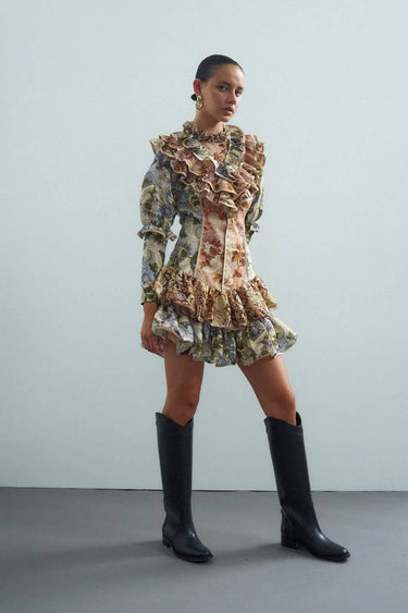 PHILLIPA RUFFLE NECK MINI-Dress-Alemais-Debs Boutique